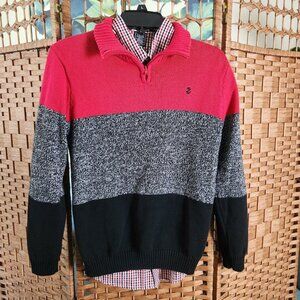 Izod Boys 1/4 Zip Striped Sweater + Button up Dress Shirt - Size XL (14/16)